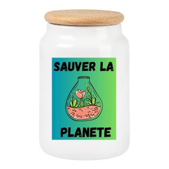 JOUR DE LA TERRE. ECOLOGIE. PLANETE. ENVIRONNEMENT - Boîte à biscuits avec couvercle en bois - blanc - Devant