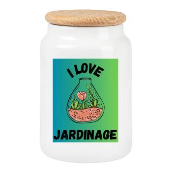 SPRING. GARDENING. RETIREMENT. SPRING. GARDEN. - Cookie Jar with Wooden Lid - white - Front