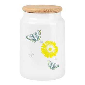 Flowers Chrysanthemums Butterflies Summer - Cookie Jar with Wooden Lid - white - Front