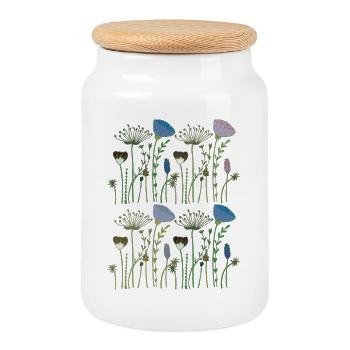 Fleurs séchées prairie fleurie - Boîte à biscuits avec couvercle en bois - blanc - Devant