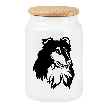Collie Kopf - Keksdose mit Holzdeckel - Weiß - Vorne