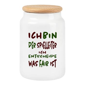 Mein Spiel, meine Regeln - Spielleiter T-Shirt - Keksdose mit Holzdeckel - Weiß - Vorne