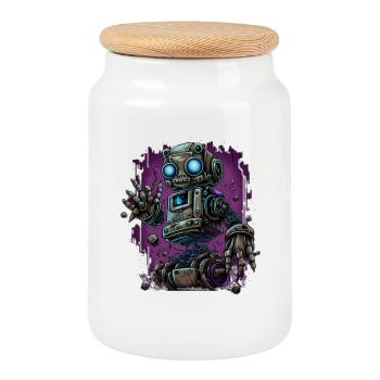 Robot à vapeur néon dans Junkyard Glow - Boîte à biscuits avec couvercle en bois - blanc - Devant