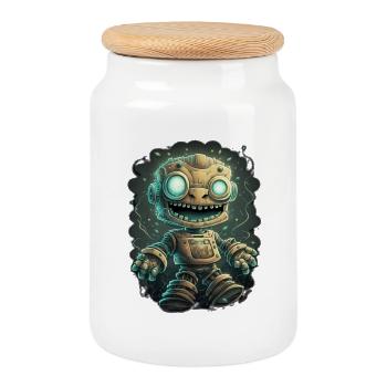 Robot steampunk aux yeux brillants - Boîte à biscuits avec couvercle en bois - blanc - Devant