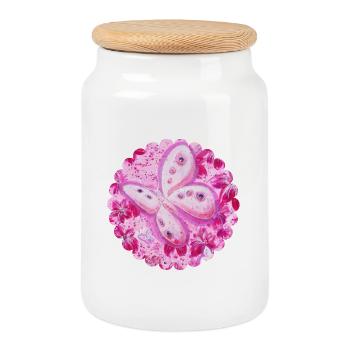 Spring Butterflies - Sonja Ariel von Staden - Cookie Jar with Wooden Lid - white - Front