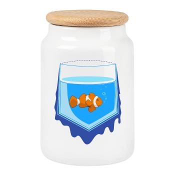 Poisson de poche - Boîte à biscuits avec couvercle en bois - blanc - Devant