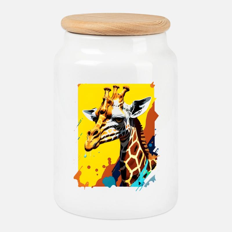 Giraffe Farbexplosion Neon - Keksdose mit Holzdeckel - Weiß