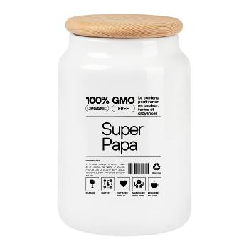 Étiquette Super Papa - Design Humoristique - Boîte à biscuits avec couvercle en bois - blanc - Devant