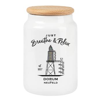 Phare de Dorum Neufeld, côte allemande de la mer du Nord - Boîte à biscuits avec couvercle en bois - blanc - Devant