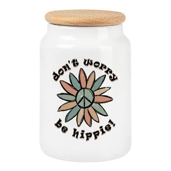Ne vous inquiétez pas - Soyez hippie - Mignon Retro Grunge Peace - Boîte à biscuits avec couvercle en bois - blanc - Devant