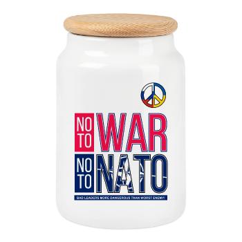 NEIN ZUM KRIEG, NEIN ZUR NATO V3 | SCHLECHTE FÜHRUNG - Keksdose mit Holzdeckel - Weiß - Vorne