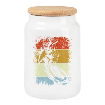 Stripes Retro Rider Silhouette - Cookie Jar with Wooden Lid - white - Front