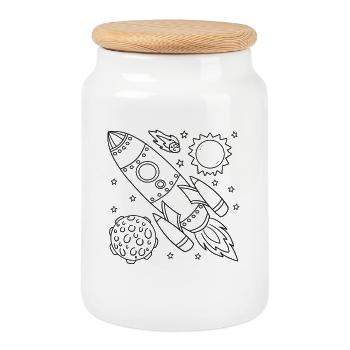 Vaisseau spatial fusée - Boîte à biscuits avec couvercle en bois - blanc - Devant