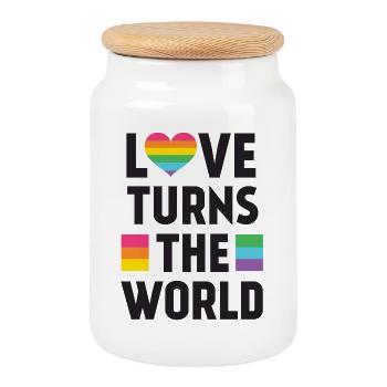 Mois de la fierté LGBT - L’amour tourne le monde - Boîte à biscuits avec couvercle en bois - blanc - Devant