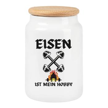 Eisen ist mein Hobby - Keksdose mit Holzdeckel - Weiß - Vorne