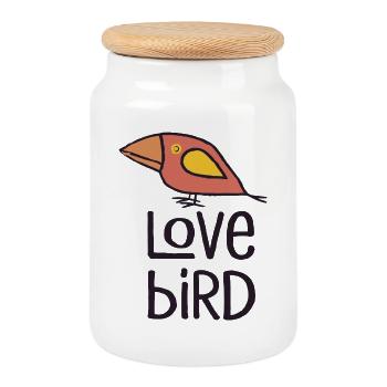 Love Bird Red - Cookie Jar with Wooden Lid - white - Front