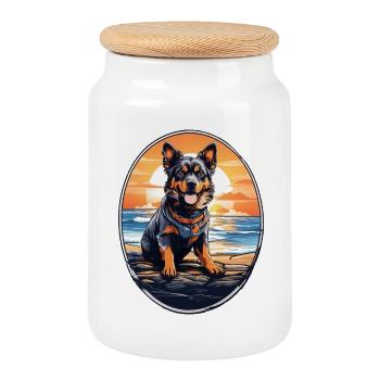 Hund am Strand - Keksdose mit Holzdeckel - Weiß - Vorne