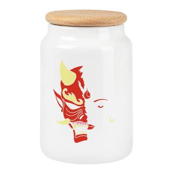 Human or demon? - Cookie Jar with Wooden Lid - white - Front