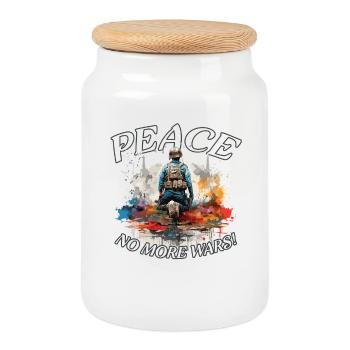 PEACE / Frieden / Friedensbotschaft / Liebe - Keksdose mit Holzdeckel - Weiß - Vorne