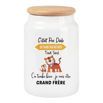 Enfant Annonce grossesse humour futur grand frère - Boîte à biscuits avec couvercle en bois - blanc - Devant