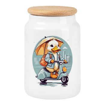Canard au rouleau - Boîte à biscuits avec couvercle en bois - blanc - Devant