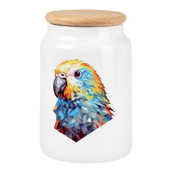 Perruche Polygone Bird Perruches - Boîte à biscuits avec couvercle en bois - blanc - Devant