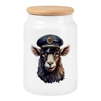 Chèvre de police - Boîte à biscuits avec couvercle en bois - blanc - Devant