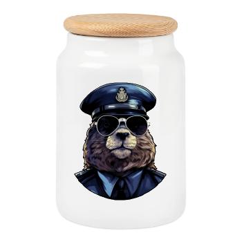 Marmot Policeman - Cookie Jar with Wooden Lid - white - Front