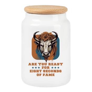 Bull Rider - Cookie Jar with Wooden Lid - white - Front