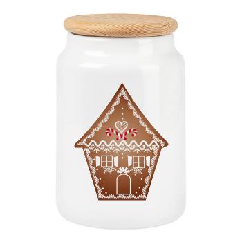beautifully decorated gingerbread house for Christmas - Cookie Jar with Wooden Lid - white - Front