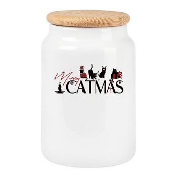 Meowy Catmas – Design de Noël de chats drôles - Boîte à biscuits avec couvercle en bois - blanc - Devant