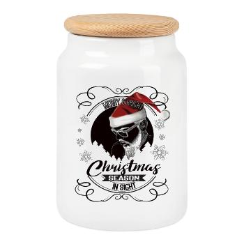 Christmas Season in Sight – Cooles Design - Keksdose mit Holzdeckel - Weiß - Vorne