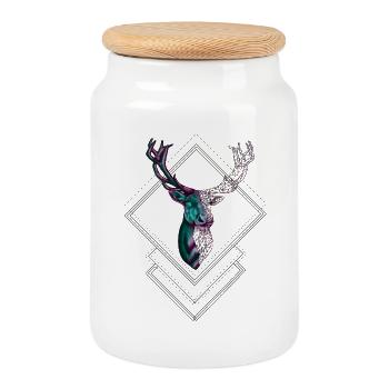 Cerf géométrique – Conception moderne de la nature - Boîte à biscuits avec couvercle en bois - blanc - Devant