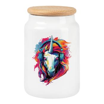 Einhorn mit Kopfhörer Musik Fabeltier Einhörner - Keksdose mit Holzdeckel - Weiß - Vorne