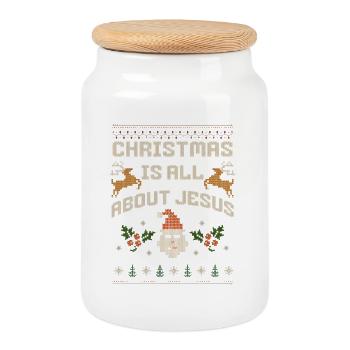Christmas: All About Jesus - Cookie Jar with Wooden Lid - white - Front