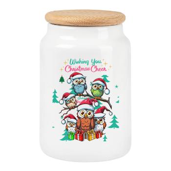 Festliche Eule Weihnachtsstimmung Design - Keksdose mit Holzdeckel - Weiß - Vorne