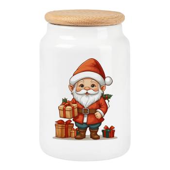 Christmas Gnome - Cookie Jar with Wooden Lid - white - Front