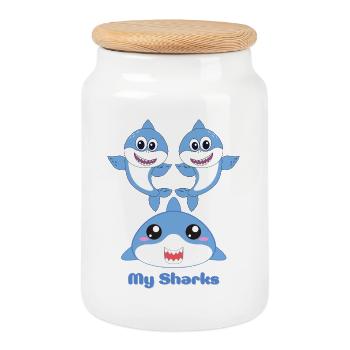 Adorable Shark Friends Cartoon Design - Boîte à biscuits avec couvercle en bois - blanc - Devant