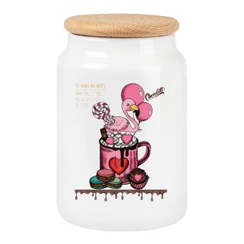 Délice de café Sweet Flamingo - Boîte à biscuits avec couvercle en bois - blanc - Devant