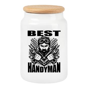 DER BESTE HANDWERKER - Keksdose mit Holzdeckel - Weiß - Vorne