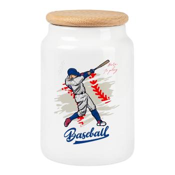 Dynamic Baseball Swing Illustration - Cookie Jar with Wooden Lid - white - Front