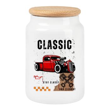 Vintage Red Hot Rod avec Art du piston - Boîte à biscuits avec couvercle en bois - blanc - Devant