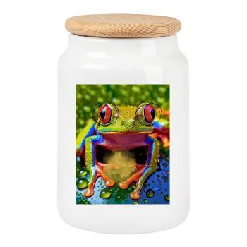 Magical Frog - Cookie Jar with Wooden Lid - white - Front