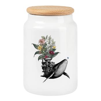 Congratulations – Frog, Whale, Flowers - Cookie Jar with Wooden Lid - white - Front