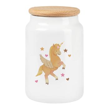 Unicorn, Horse, Pony, Pegasus - Cookie Jar with Wooden Lid - white - Front