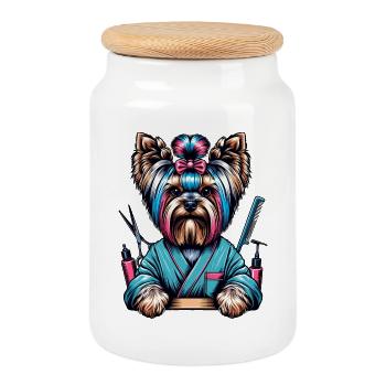 Yorkshire Terrier Friseurin - Keksdose mit Holzdeckel - Weiß - Vorne