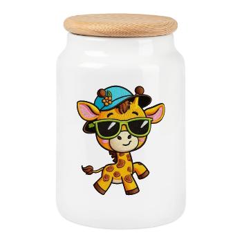 Groovy Giraffe Sunglasses Tee - Cookie Jar with Wooden Lid - white - Front