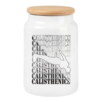 Calisthenics Pattern – Street Workout Design - Cookie Jar with Wooden Lid - white - Front