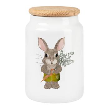 lapin mignon avec carotte et short - Boîte à biscuits avec couvercle en bois - blanc - Devant