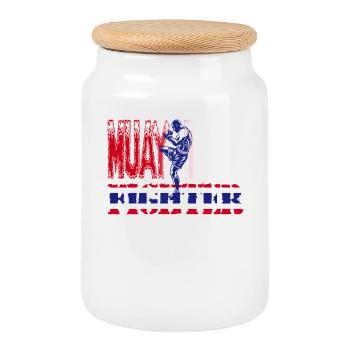 Muay Thai Fighter Design-Cooles Thaiboxer Geschenk - Keksdose mit Holzdeckel - Weiß - Vorne